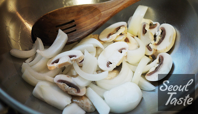 Start with cooking mushroom and onions